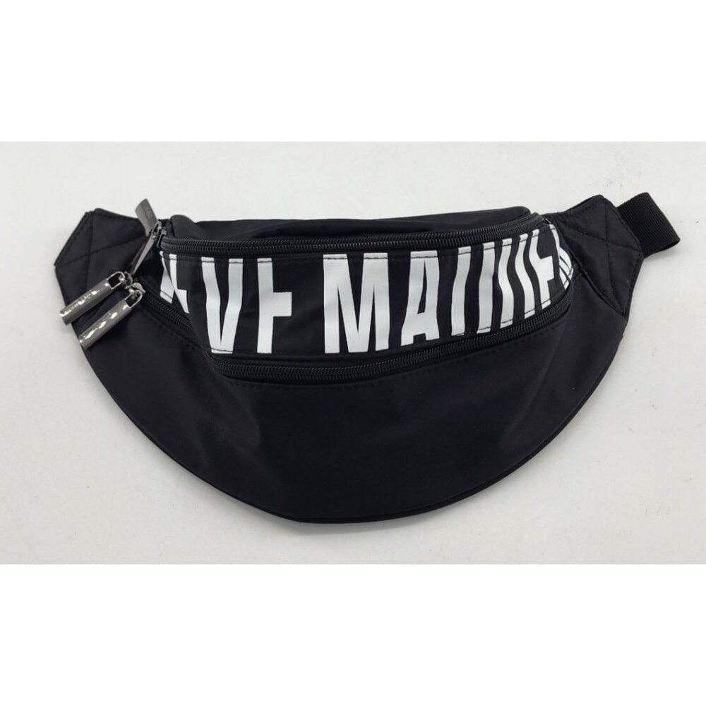Steve Madden Fanny Pack Sling Purse Belt Waist Bag Black/White Spellout Graphic
